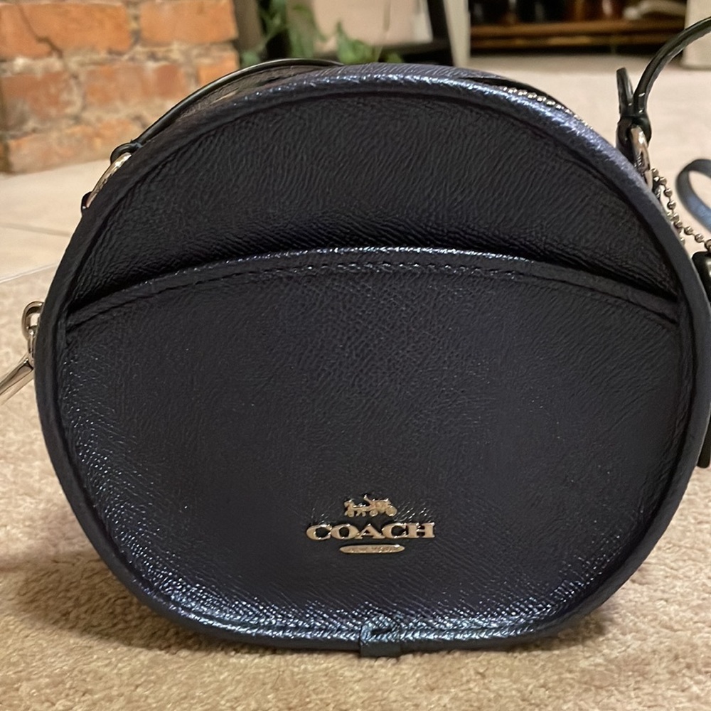 NWOT Metallic Blue Round Coach Crossbody